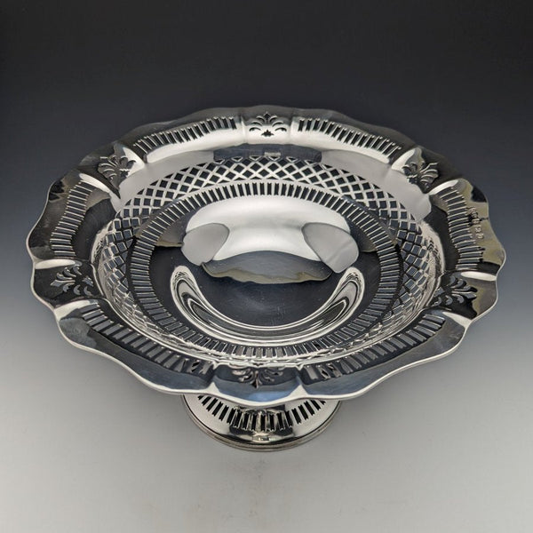 1938年 英国ヴィンテージ 純銀(925シルバー) フルーツボウル コンポート 直径26cm 470g Joseph Gloster Ltd